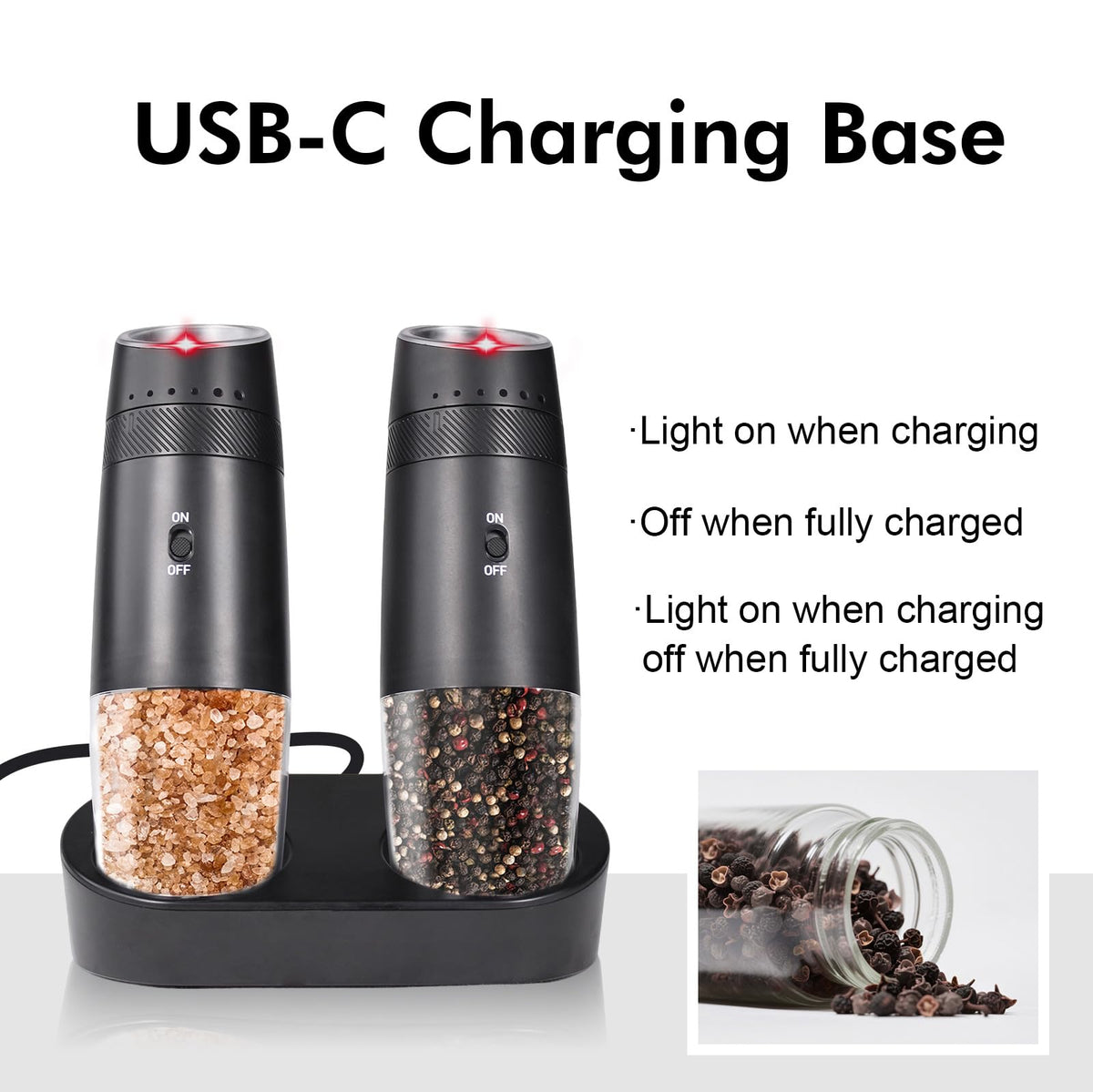 Indelala gravity grinder USB-C charging cable ensures easy, eco-friendly power.