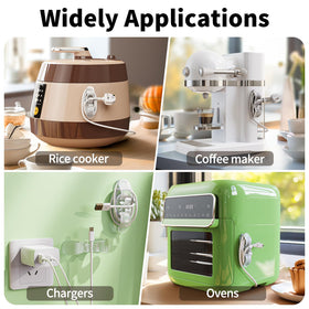 INDEMO cord organizer enhances workstation around toaster and coffee maker.