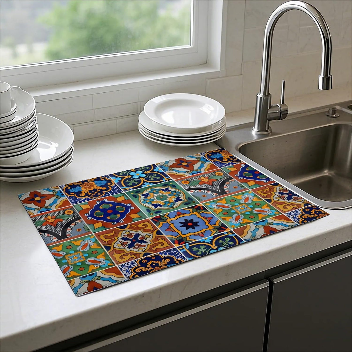 indokyeyqaz Talavera Dish Drying Mat foldable for easy storage after use.