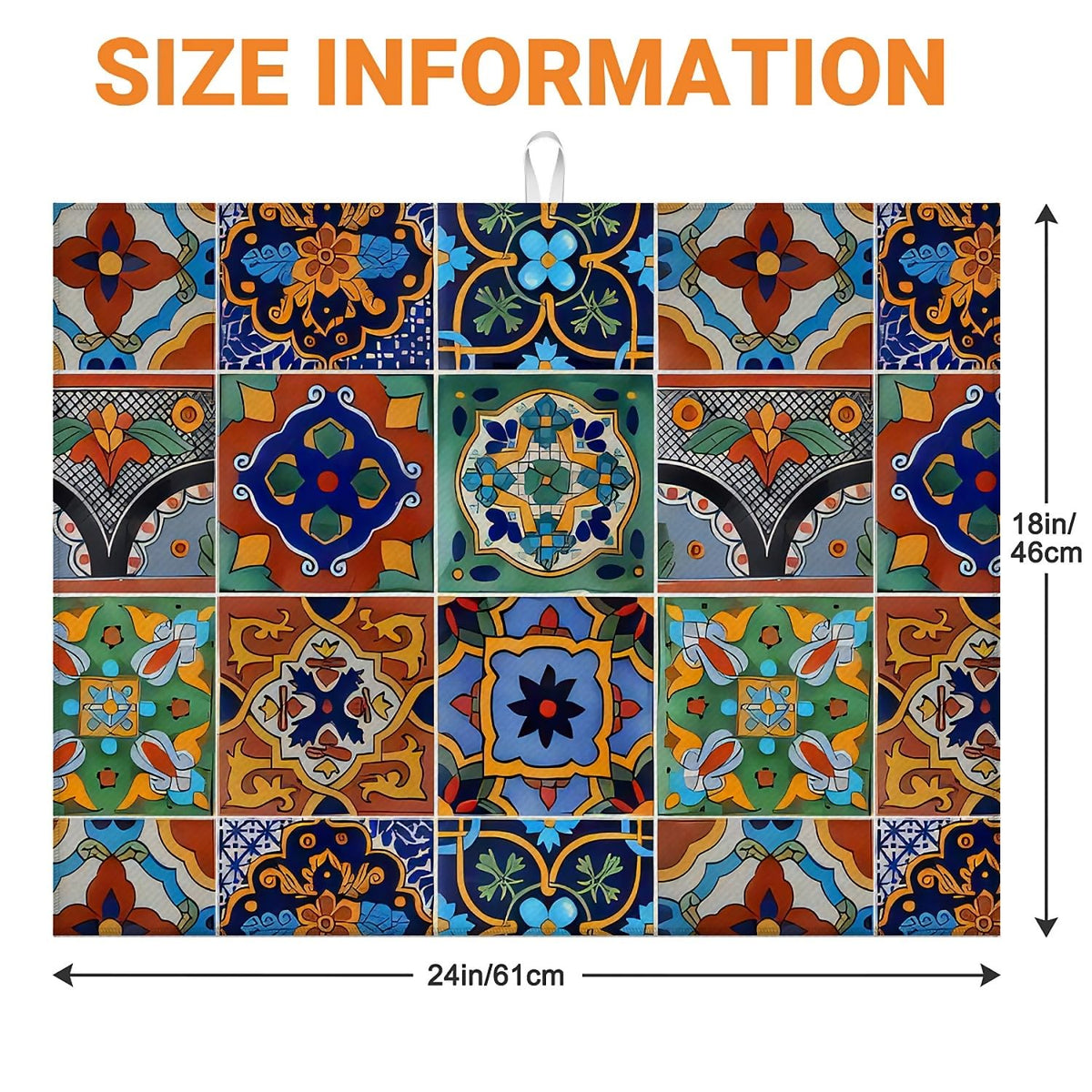 indokyeyqaz Talavera Tile Dish Drying Mat rolled for storage shows compact space-saving design.