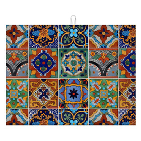 indokyeyqaz Talavera Tiles Dish Drying Mat pattern close-up showing vibrant print and absorbent microfiber.