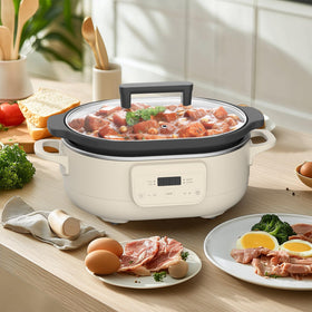 INDY VAC Magnifique 6QT slow cooker keep-warm feature preserves meal warmth.