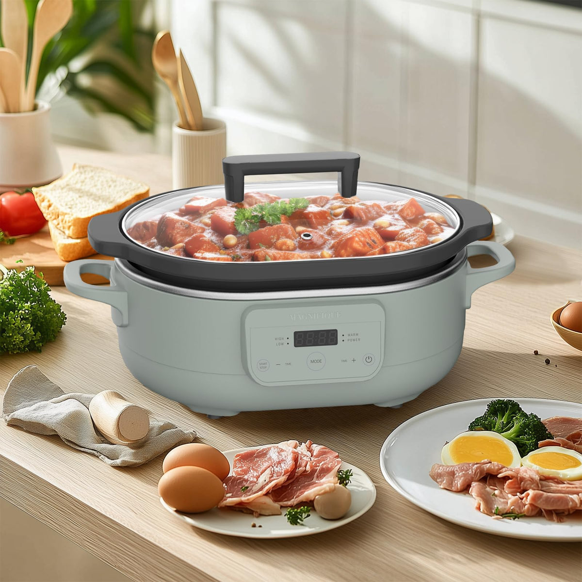 INDY VAC removable nonstick pot being lifted for easy cleaning and serving.