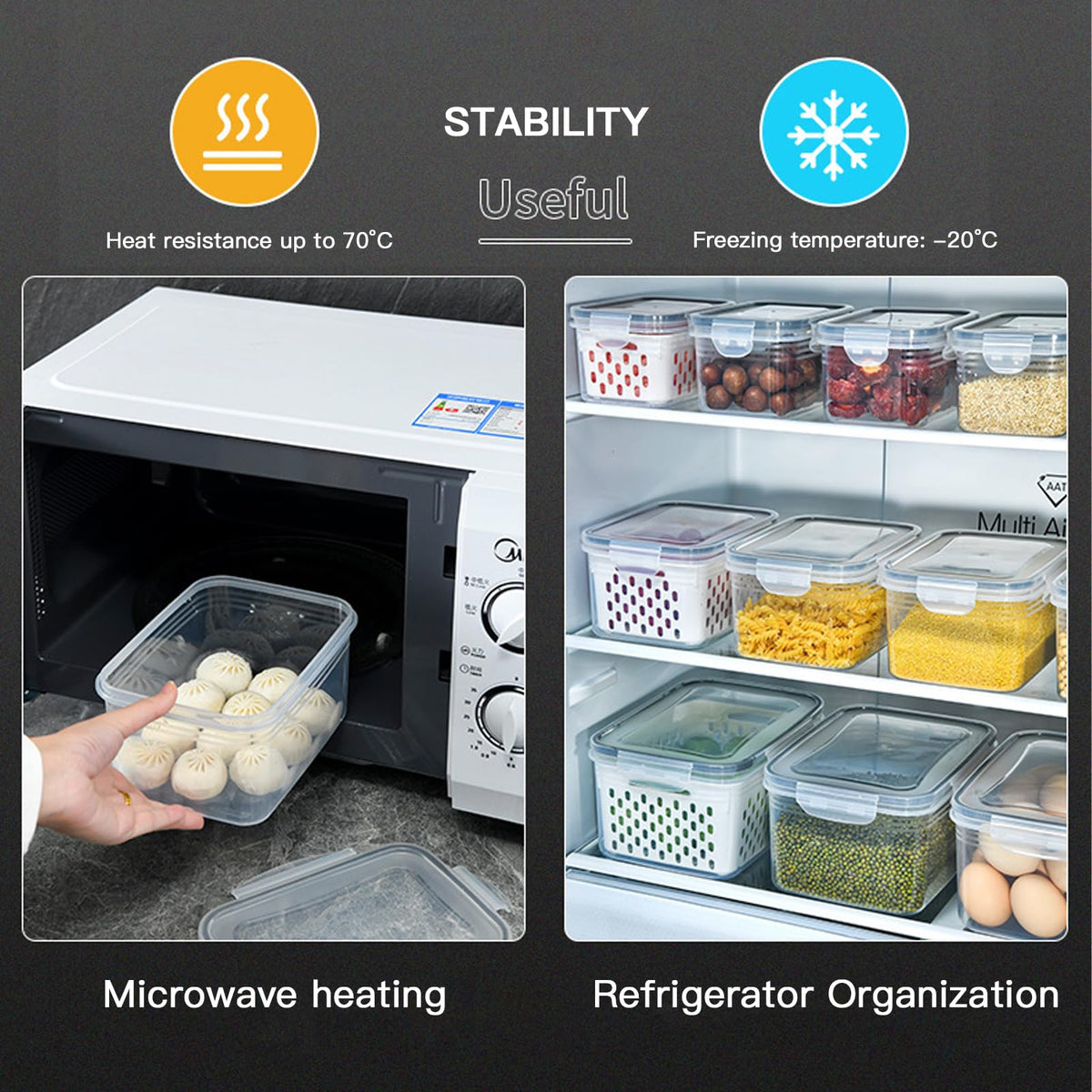 INEDRIMS drain basket removes excess moisture to keep produce crisp.