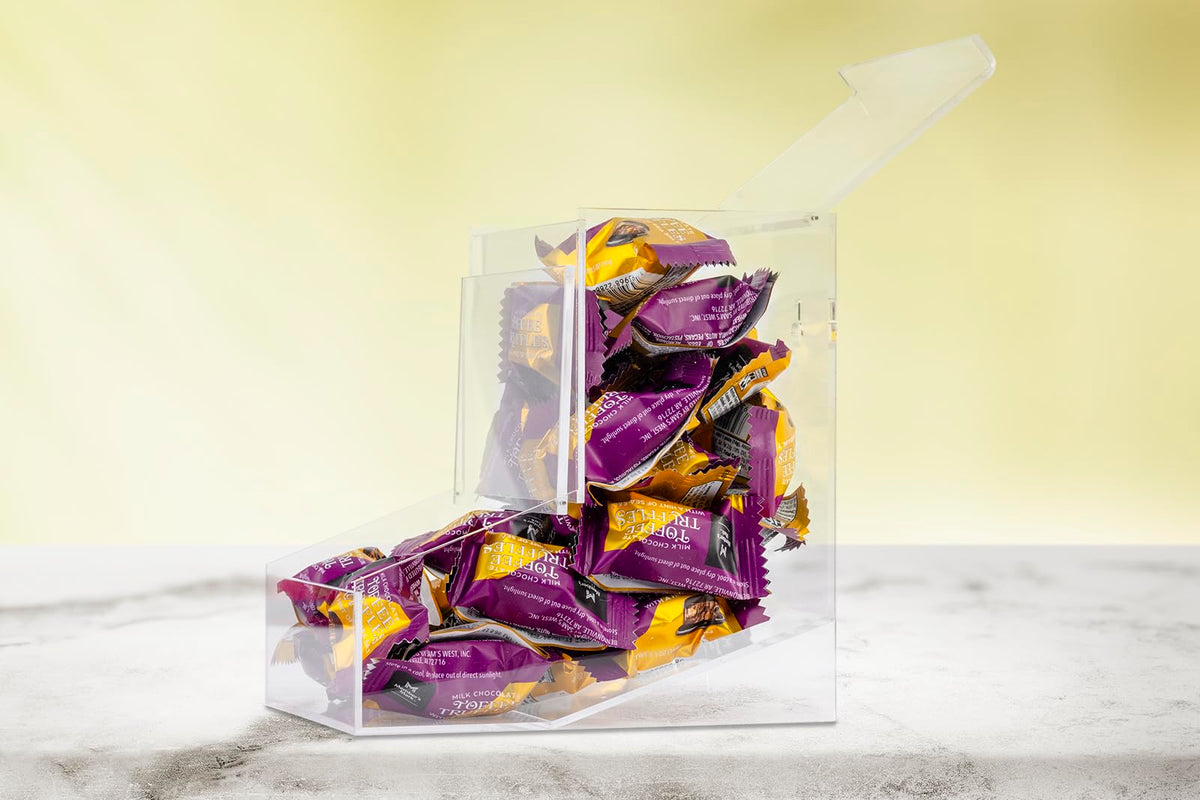 Inevibe Acrylic storage bin on kitchen counter for snacks.