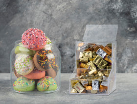 Inevibe Acrylic storage holder on desk shows clear treats.
