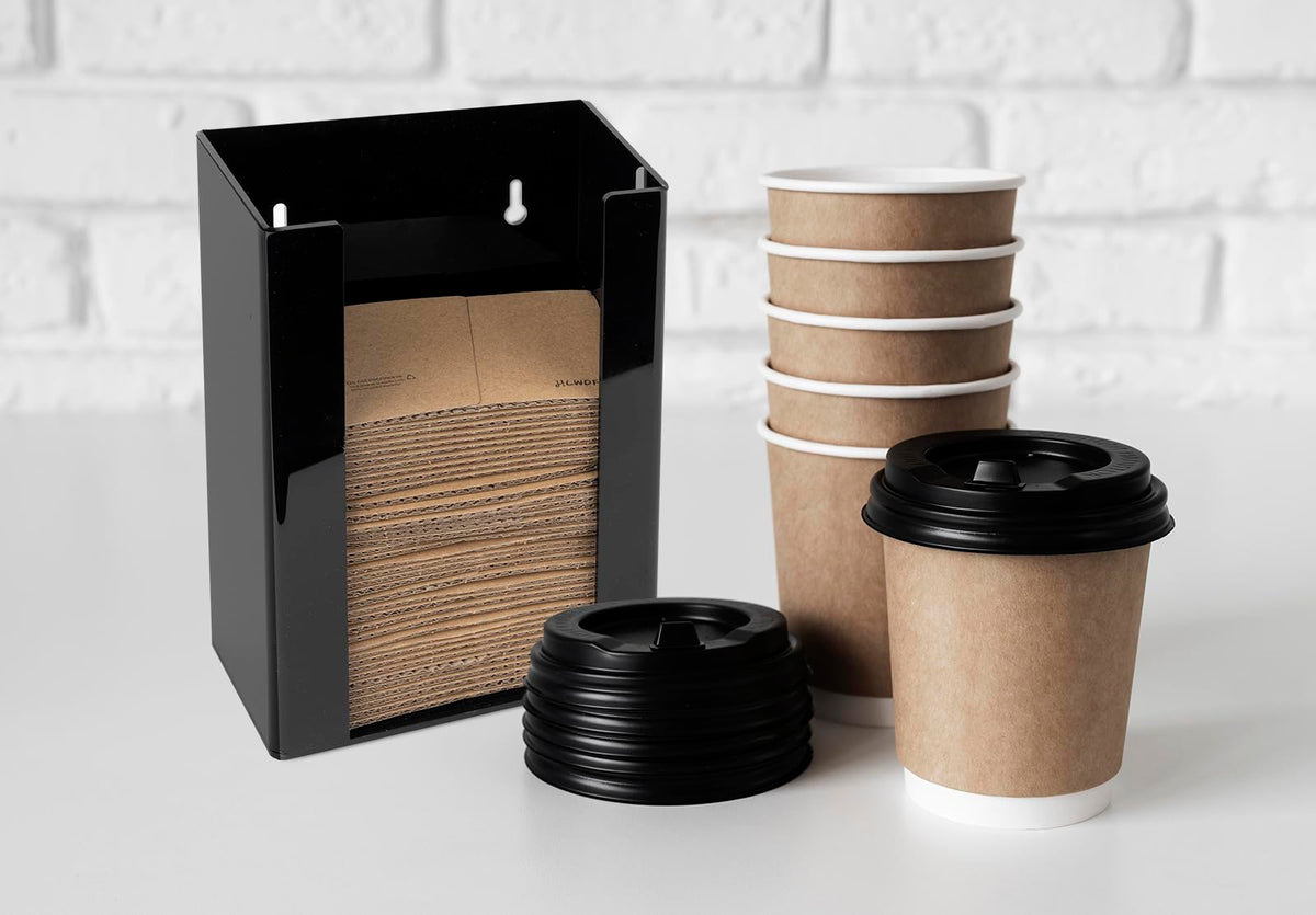 Inevibe coffee sleeve holder side view shows compact countertop organization for efficiency.