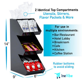 Inevibe Condiment Holder Stand top compartments view shows straw and utensil slots.