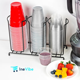 Inevibe cup lid dispenser in black metal design for easy service access