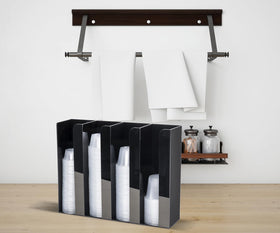 Inevibe wall-mountable cup organizer shown with hardware for space-saving setup.