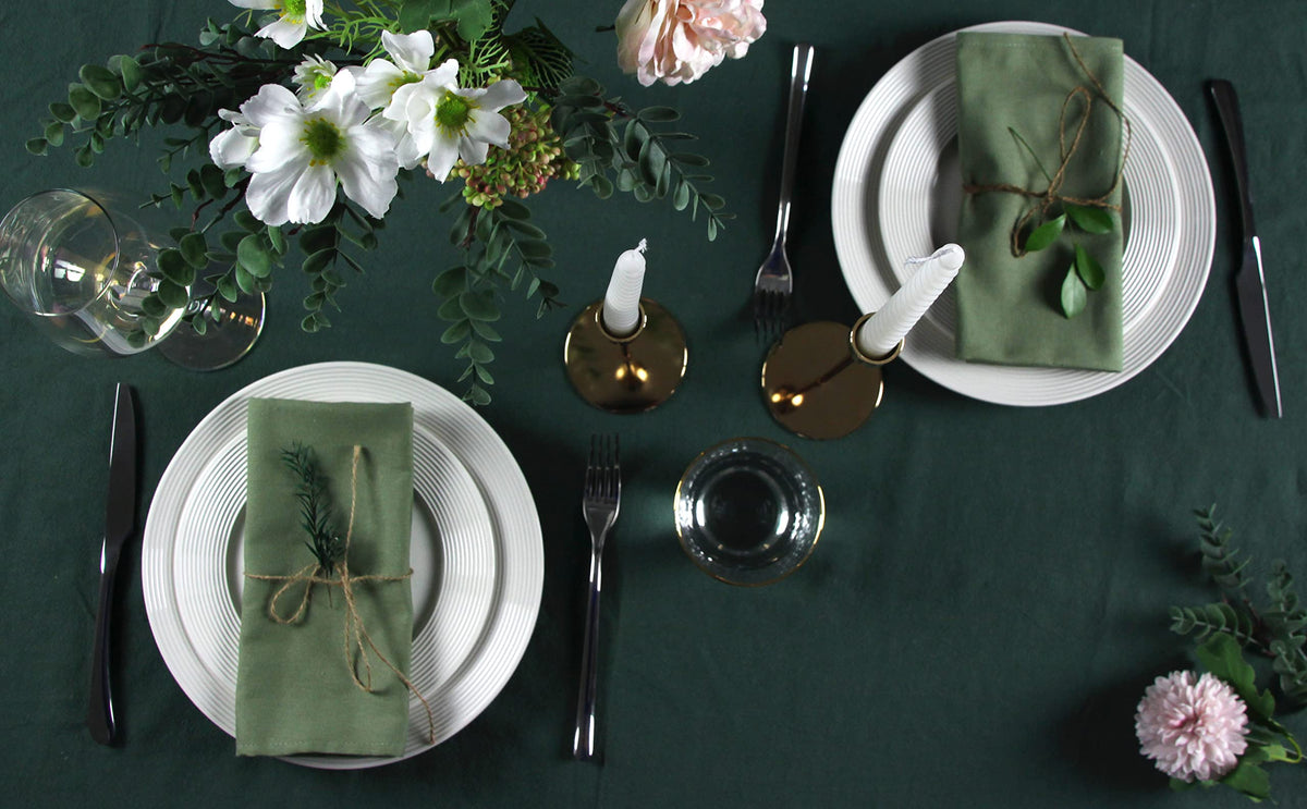 INFEI olive green napkins paired with tableware to elevate decor