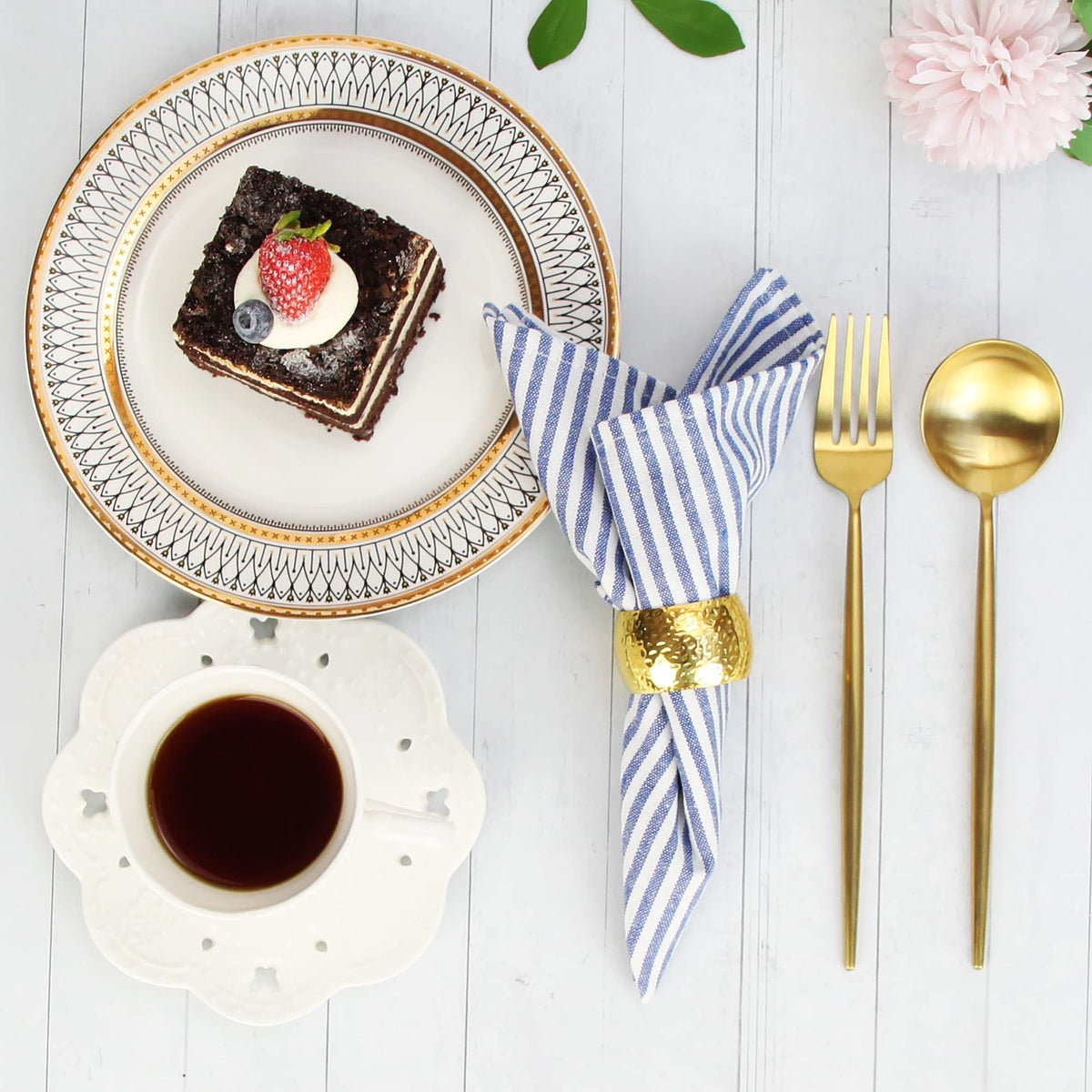 INFEI blue striped napkins neatly arranged for elegant table presentation