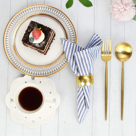 INFEI blue striped napkins neatly arranged for elegant table presentation