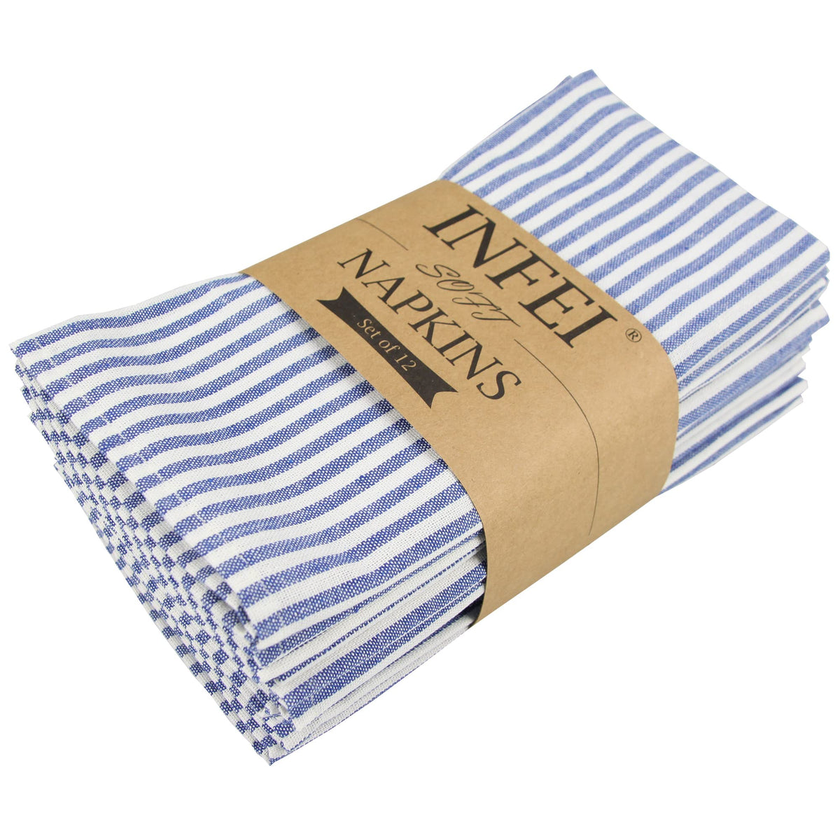 INFEI blue striped dinner napkins in a 12-piece set for formal events