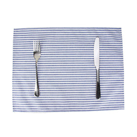INFEI wedding dining setup featuring blue striped napkins