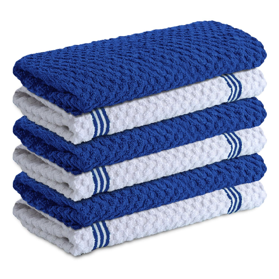Infinitee Xclusives blue kitchen towel; ultra-soft, highly absorbent for quick drying.