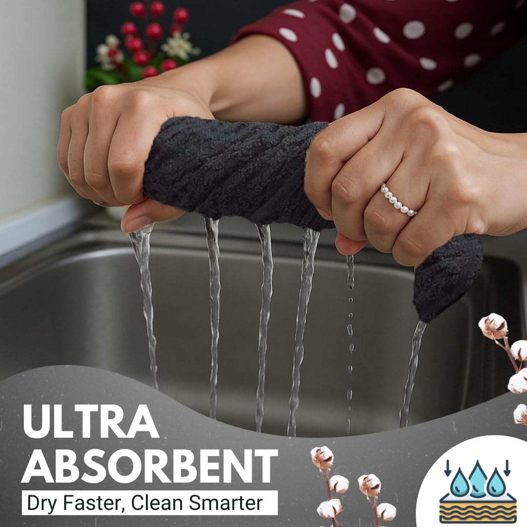 Infinitee Xclusives terry dobby towels offer plush texture for confident spill handling.