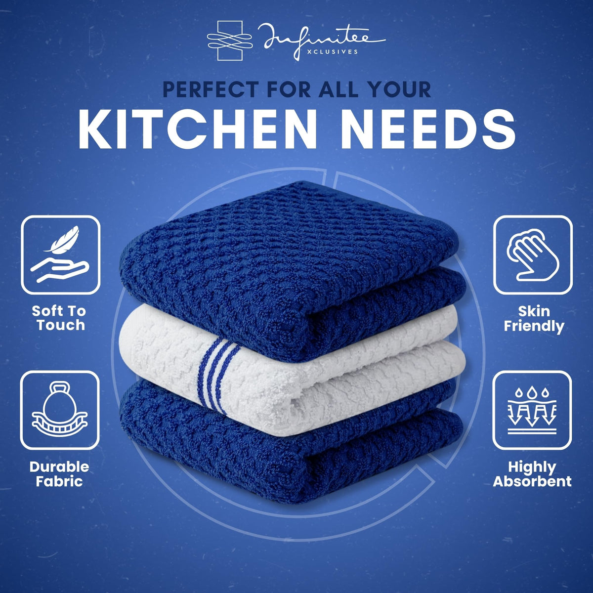 Infinitee Xclusives towels displayed on a counter ready for drying hands and dishes.