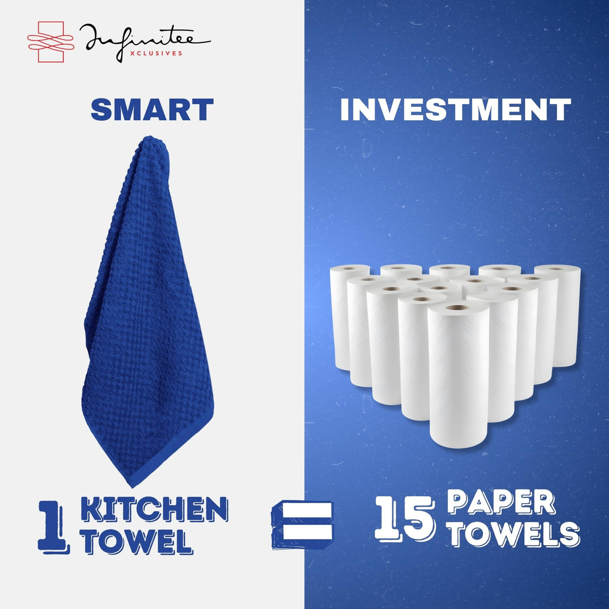 Infinitee Xclusives machine-washable towels simplify kitchen cleanup.