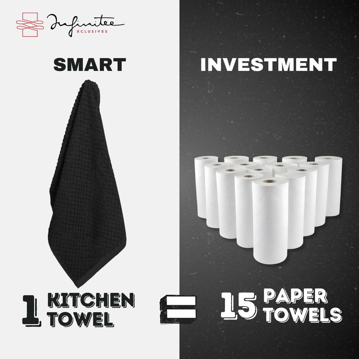 Infinitee Xclusives machine-washable kitchen towels stay soft after cycles.