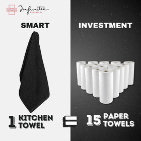 Infinitee Xclusives machine-washable kitchen towels stay soft after cycles.