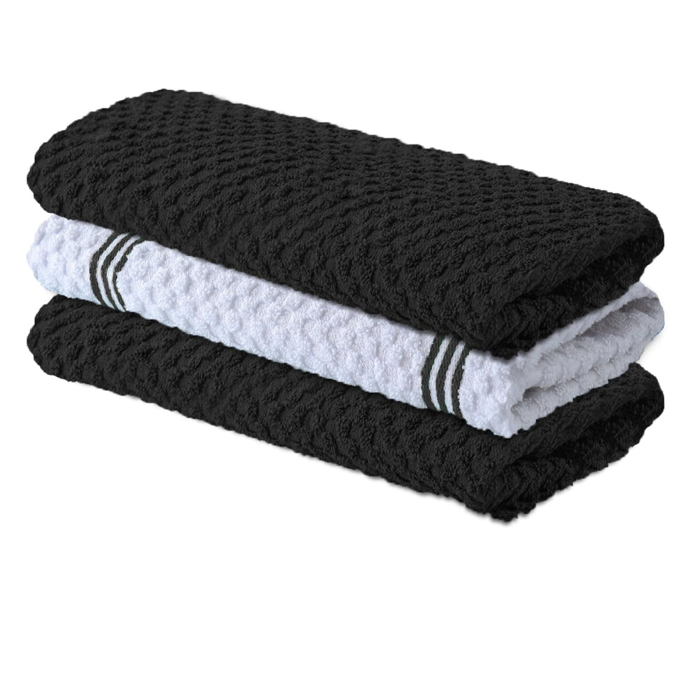 Infinitee Xclusives pack-3 kitchen towels 15x25 inches for quick, absorbent drying.