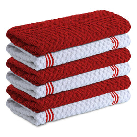 Infinitee Xclusives Passionate Red kitchen towel close-up shows ultra-soft cotton texture