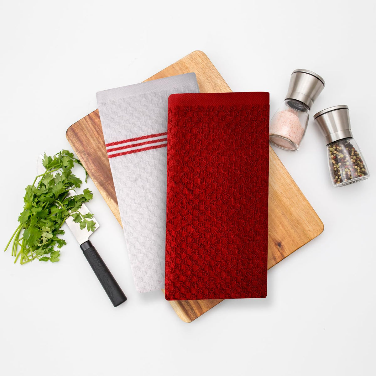 Passionate Red Infinitee Xclusives towel brightens kitchen décor