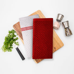Passionate Red Infinitee Xclusives towel brightens kitchen décor