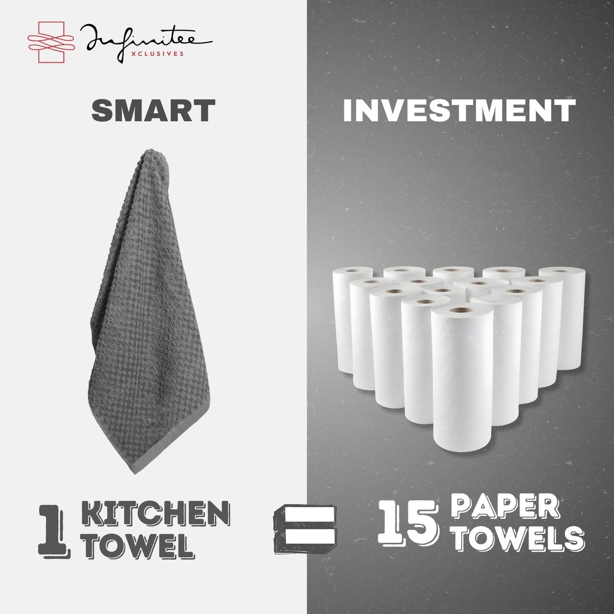 Machine washable Infinitee Xclusives towels with care instructions visible