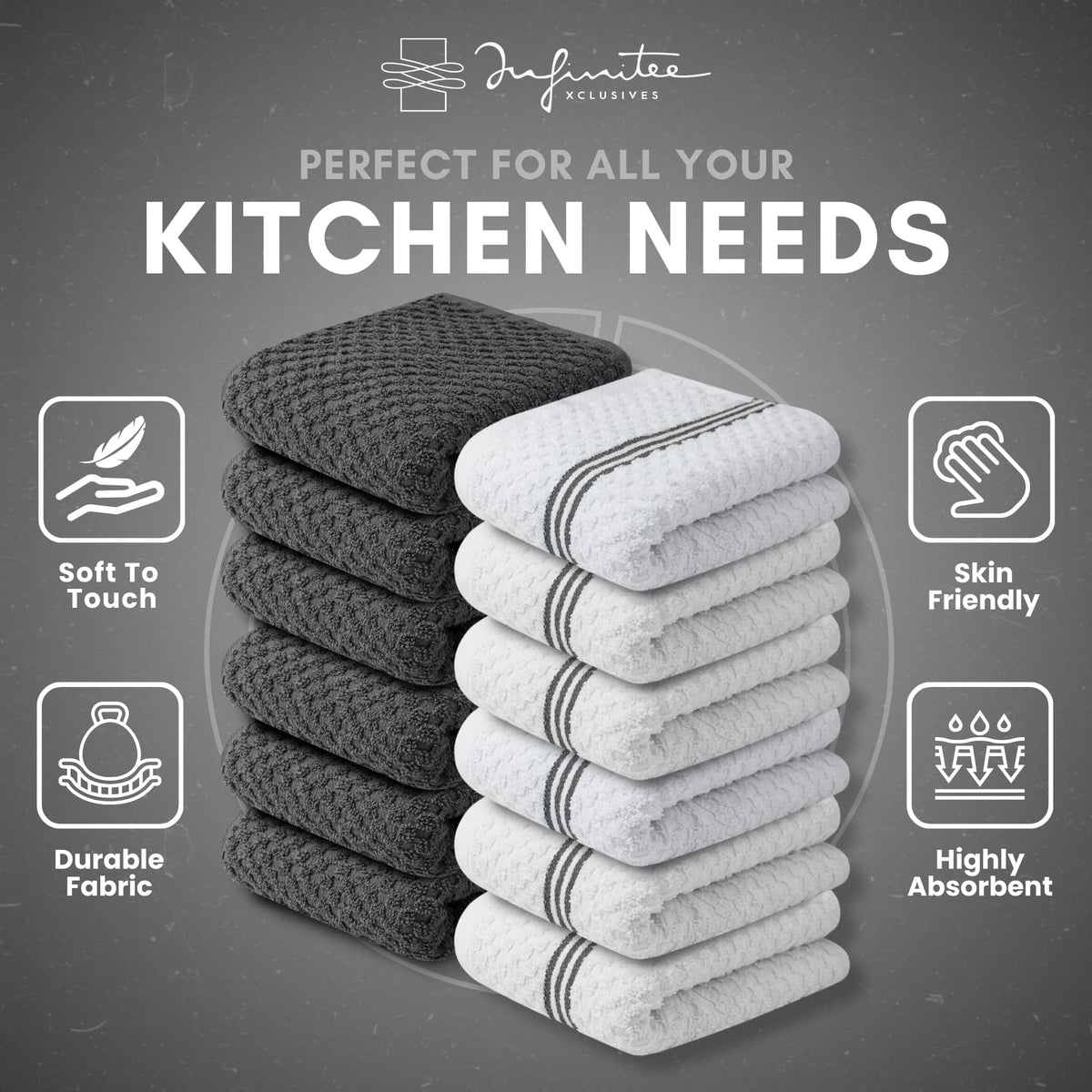 Infinitee Xclusives towels draped on rack highlighting durable construction