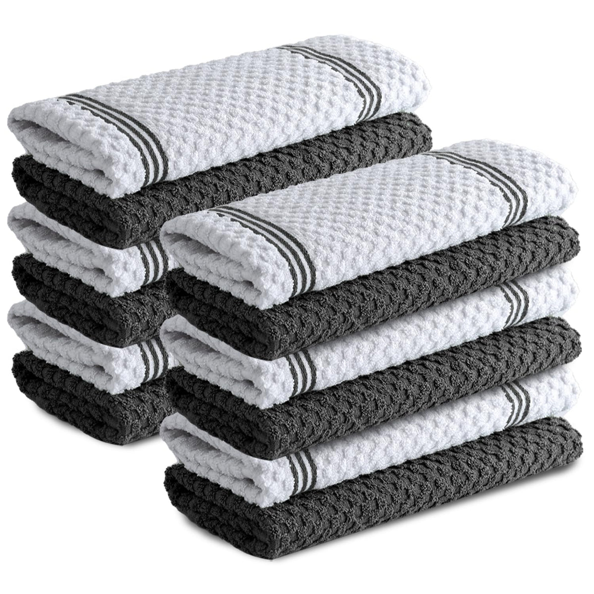 Infinitee Xclusives grey towels folded and ready for quick drying tasks