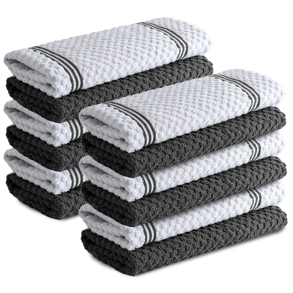 Infinitee Xclusives grey towels folded and ready for quick drying tasks