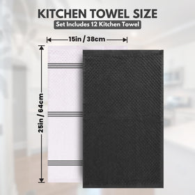 Towels stacked and ready for dish drying in a busy kitchen