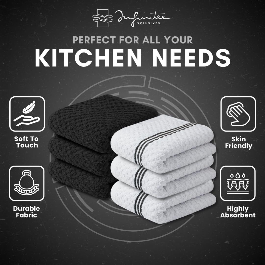 Infinitee Xclusives six-pack set keeps fresh towels handy for daily kitchen tasks.