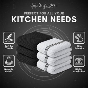 Infinitee Xclusives six-pack set keeps fresh towels handy for daily kitchen tasks.