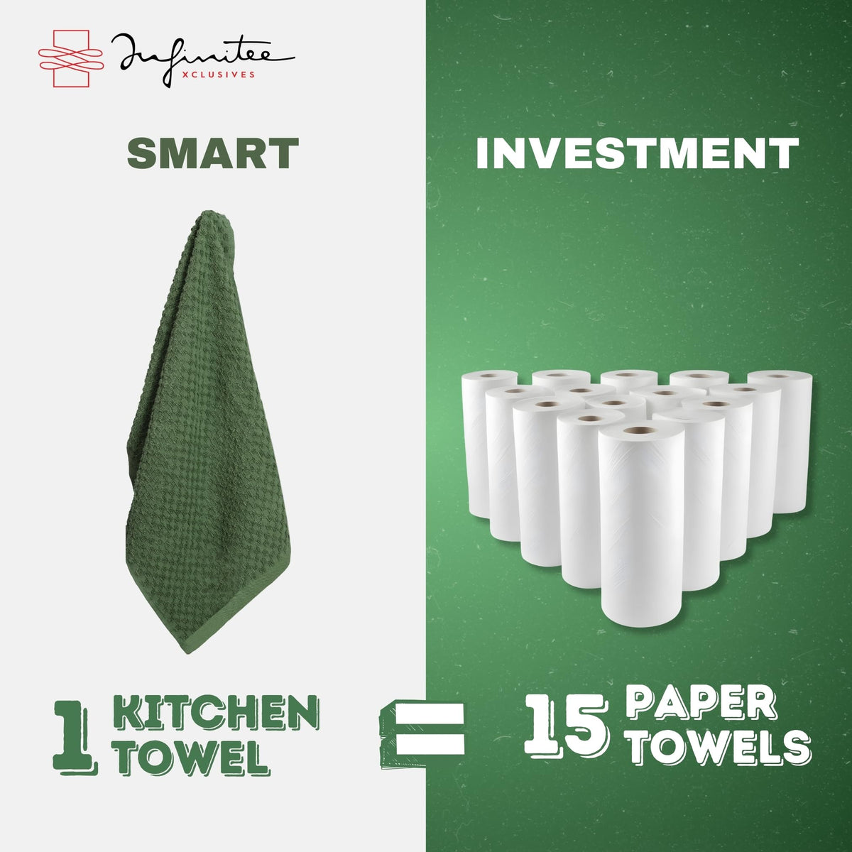 Infinitee Xclusives soft absorbent towels perfect for drying dishes and counters.