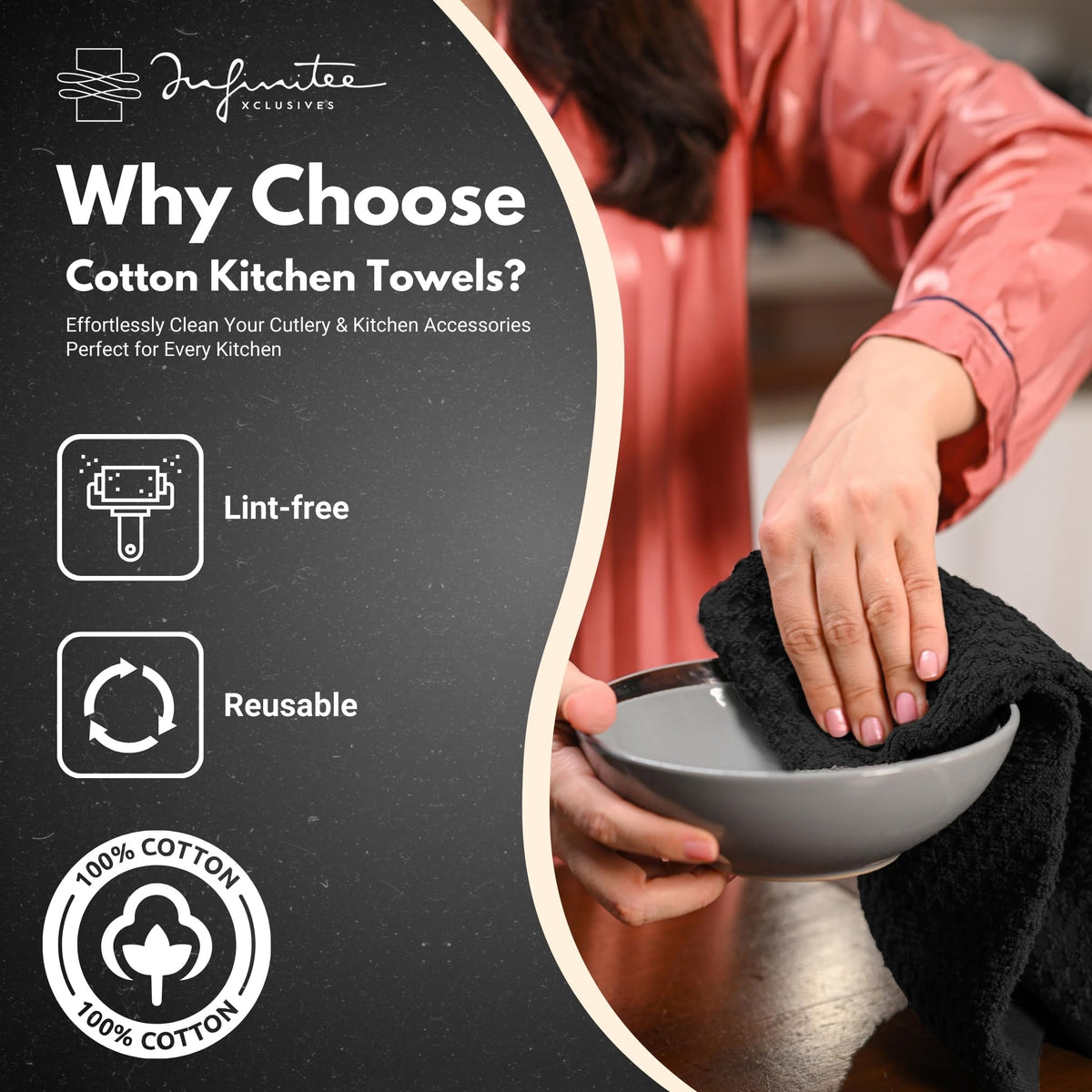 Infinitee Xclusives terry dish towels offer ultra-soft absorbency for everyday cleaning.