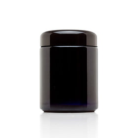 Infinity Jars 250ml tall black ultraviolet glass jar protects contents from light, preserving freshness.