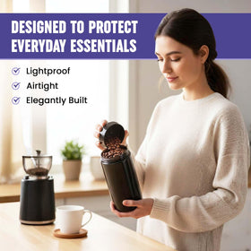 Infinity Jars antistatic interior reduces residue for clean storage.