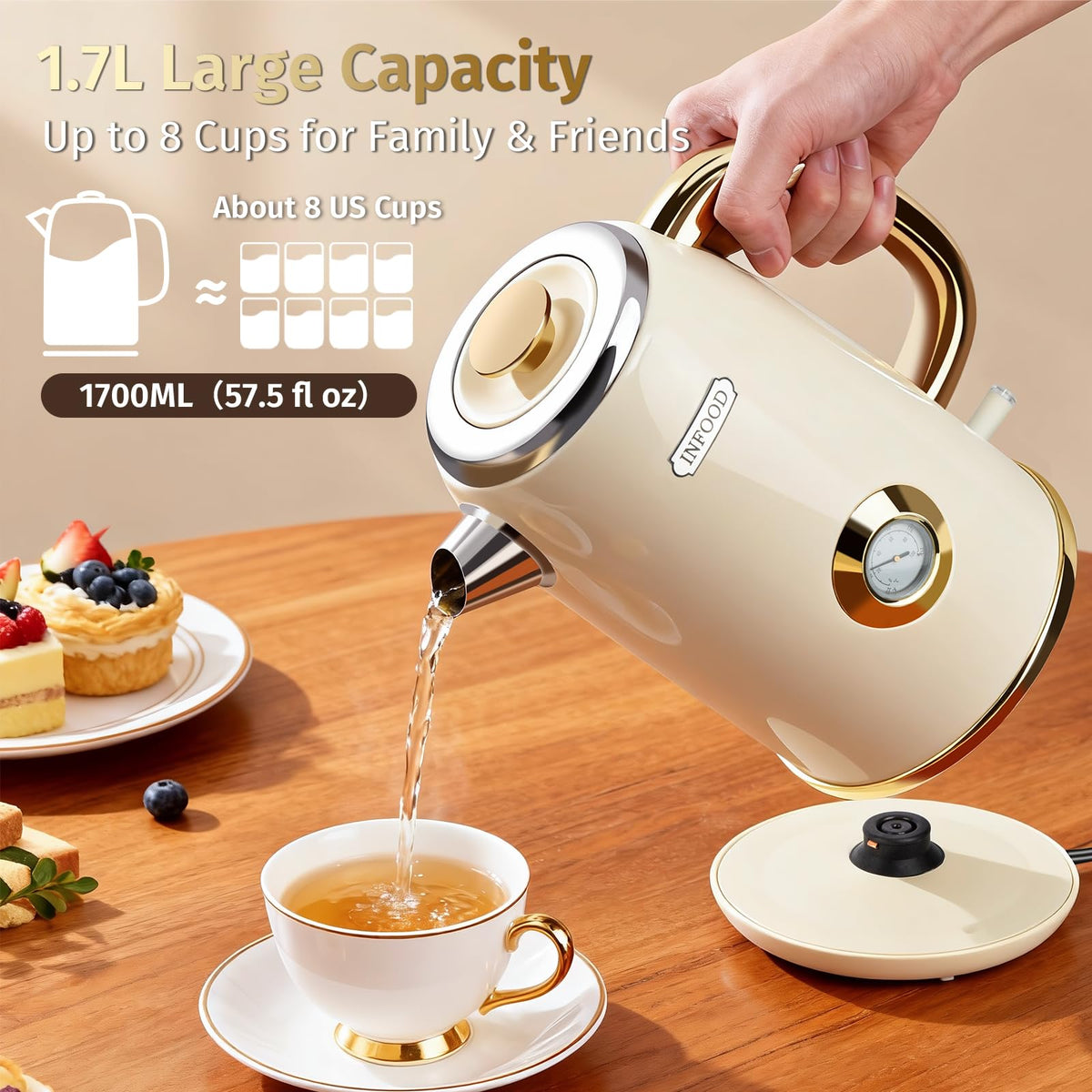 INFOOD Retro Electric Kettle retro design with ergonomic handle for style and comfort