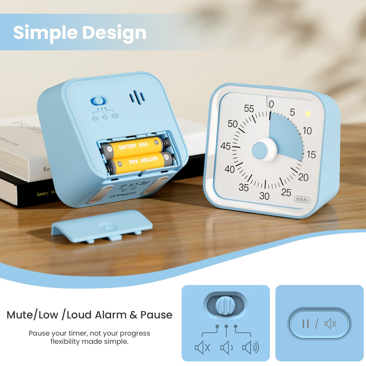 InfPokid visual timer office blue helps meetings stay on track with silent countdown.