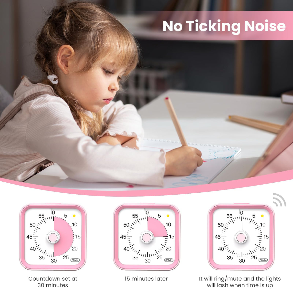 InfPokid visual timer for office meetings, silent alert with color-coded duration.