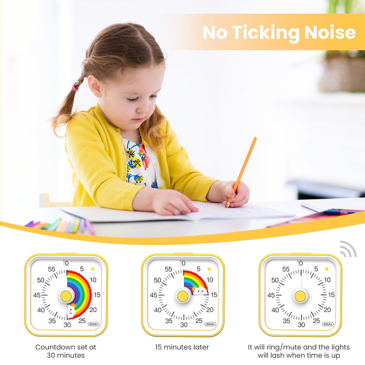 InfPokid timer operates silently to minimize classroom or home disruption.