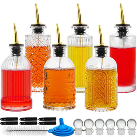 INFTYLE coffee syrup dispenser set with 7oz bottles for an organized bar.