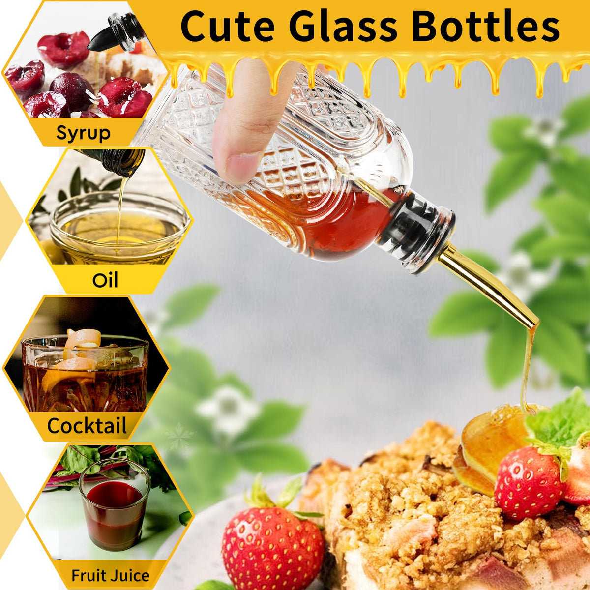 INFTYLE metal pour spout with dust cap keeps syrups fresh and clean.