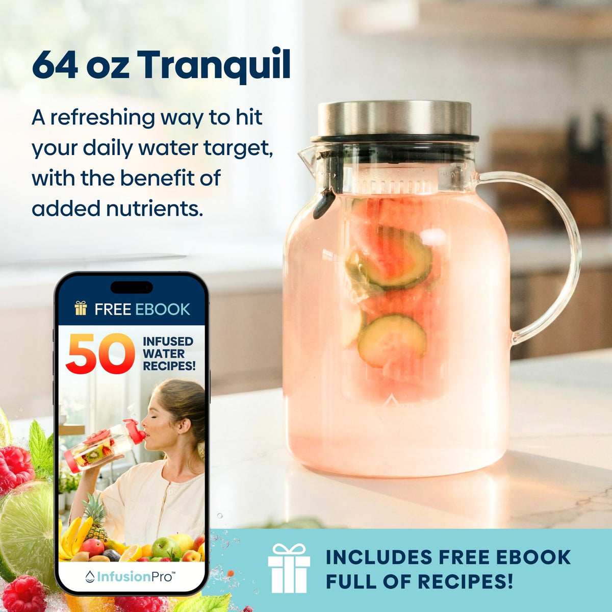 Includes a 50-recipe fruit infusion ebook for inspiration