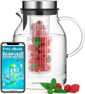 Infusion Pro glass fruit infuser pitcher with a clear body ideal for refreshing fruit-infused water