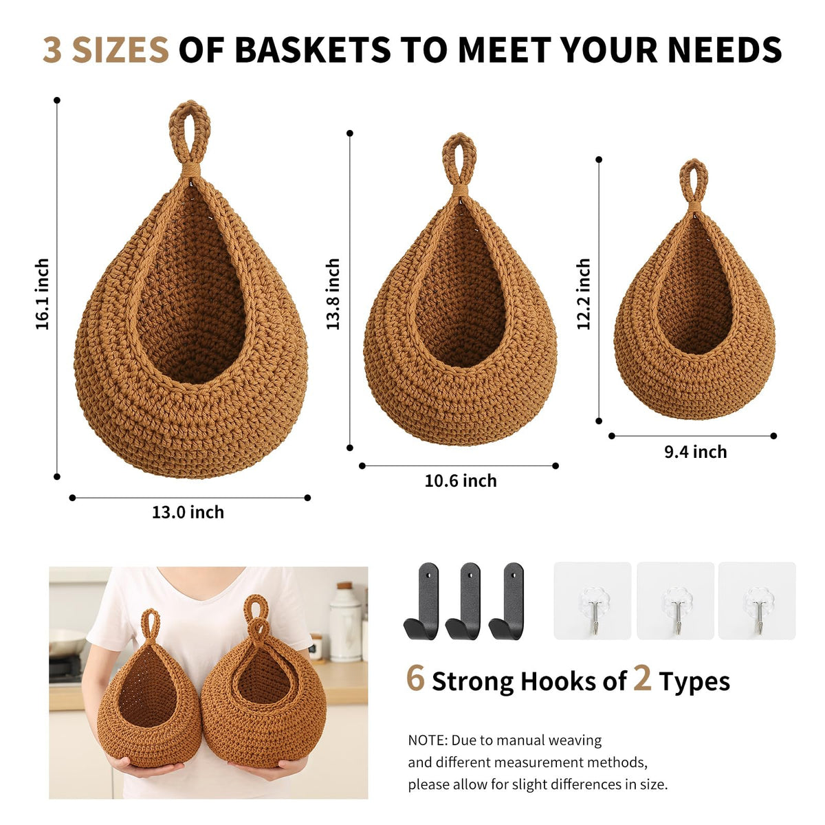 INJORAN 6-pcs hooks included for versatile hanging up to 30 lbs