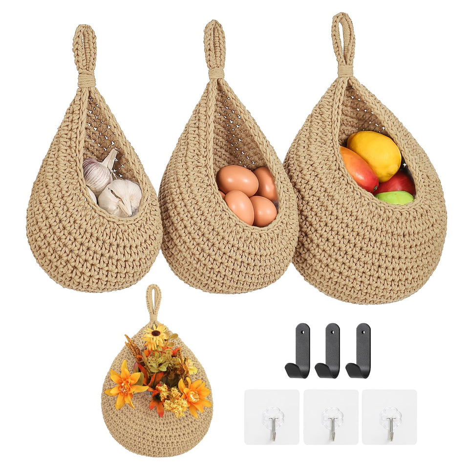 INJORAN Boho teardrop fruit basket for kitchen organization